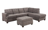 Bobkona Austin 3-Piece Reversible Sectional with Ottoman Sofa Set, Charcoal